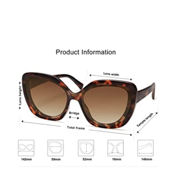 New Oversized Square Sunglasses Womens Vintage Shades Large Tortoise - Picture 4 of 7